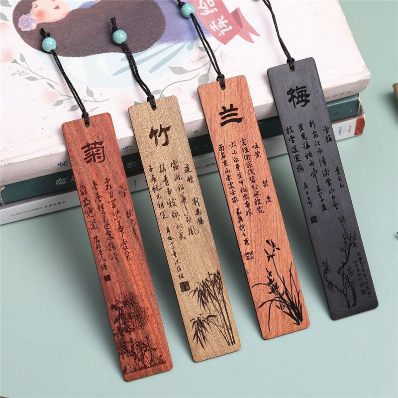 Nimara Ritual Plum Orchid Bamboo Chrysanthemum Wood Bookmarks With Gift Box