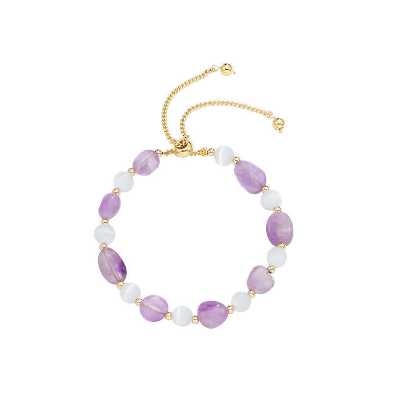 Nimara Ritual Amethyst Pink Crystal Black Rutilated Quartz Spiritual Awareness Bracelet