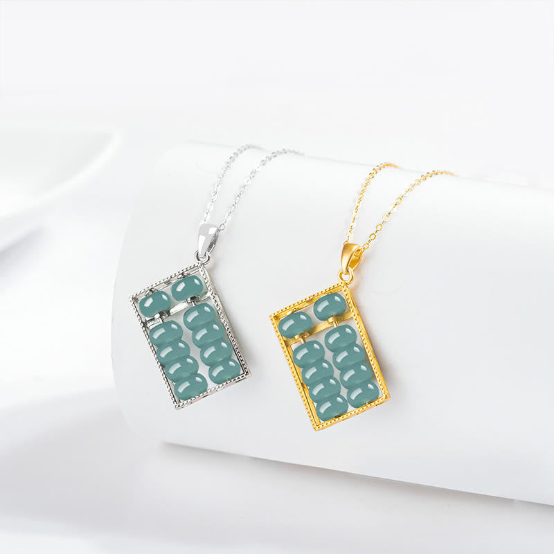 Nimara Ritual Natural Jade Abacus Pattern Abundance Titanium Steel Chain Necklace Pendant