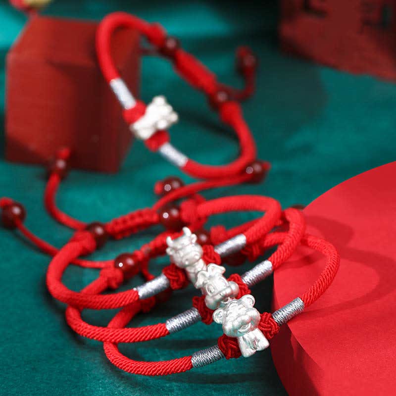 Nimara Ritual 999 Sterling Silver Chinese Zodiac Luck Strength Red String Bracelet
