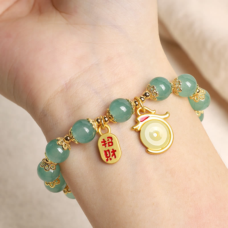 Nimara Ritual Year of the Dragon Red Agate Green Aventurine Peace Buckle Fu Character Lucky Fortune Bracelet