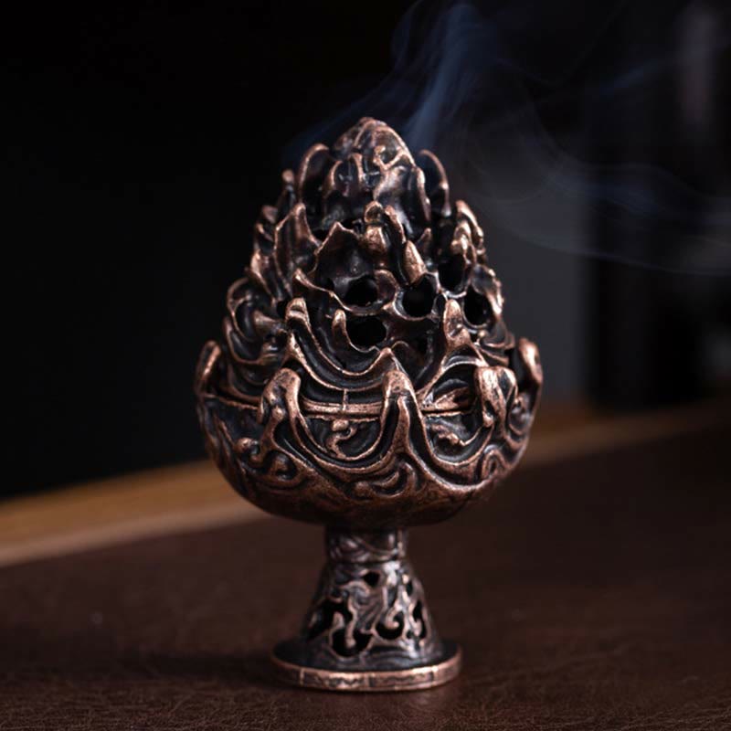 Nimara Ritual Tibetan Mini Mountain Pattern Meditation Copper Alloy Incense Burner