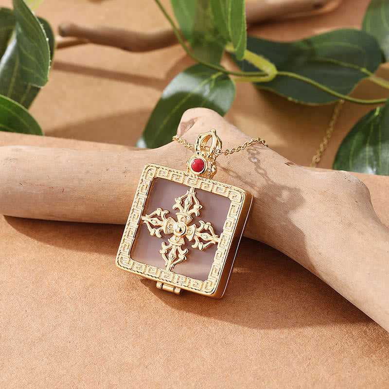 Nimara Ritual 24K Gold Plated White Jade Double Dorje Protection Luck Necklace Pendant