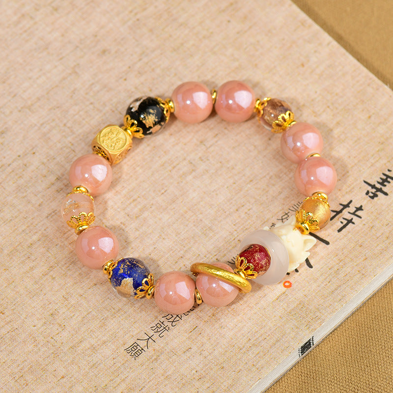 Nimara Ritual Tibetan Incense Ash Liuli Glass Bead Luck Protection Nine Tailed Fox Bracelet