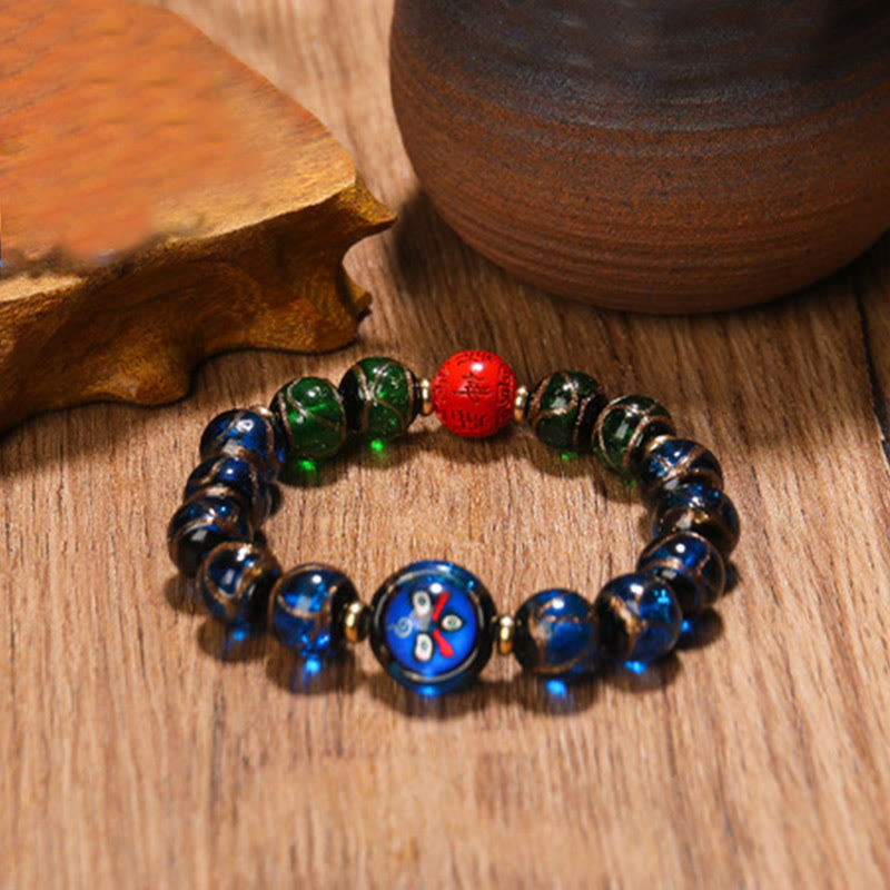 Nimara Ritual Tibetan Five God of Wealth Thangka Liuli Glass Bead Chinese Zodiac Protection Bracelet