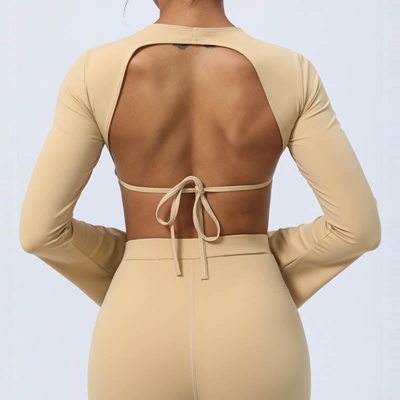 Nimara Ritual Long Sleeve Backless Strap Top Bra Flare Pants Fitness Yoga Outfit