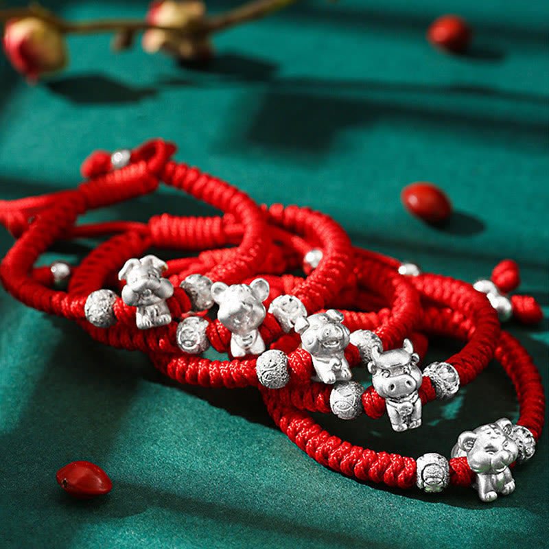 Nimara Ritual 999 Sterling Silver Chinese Zodiac Red Rope Luck Handcrafted Kids Bracelet