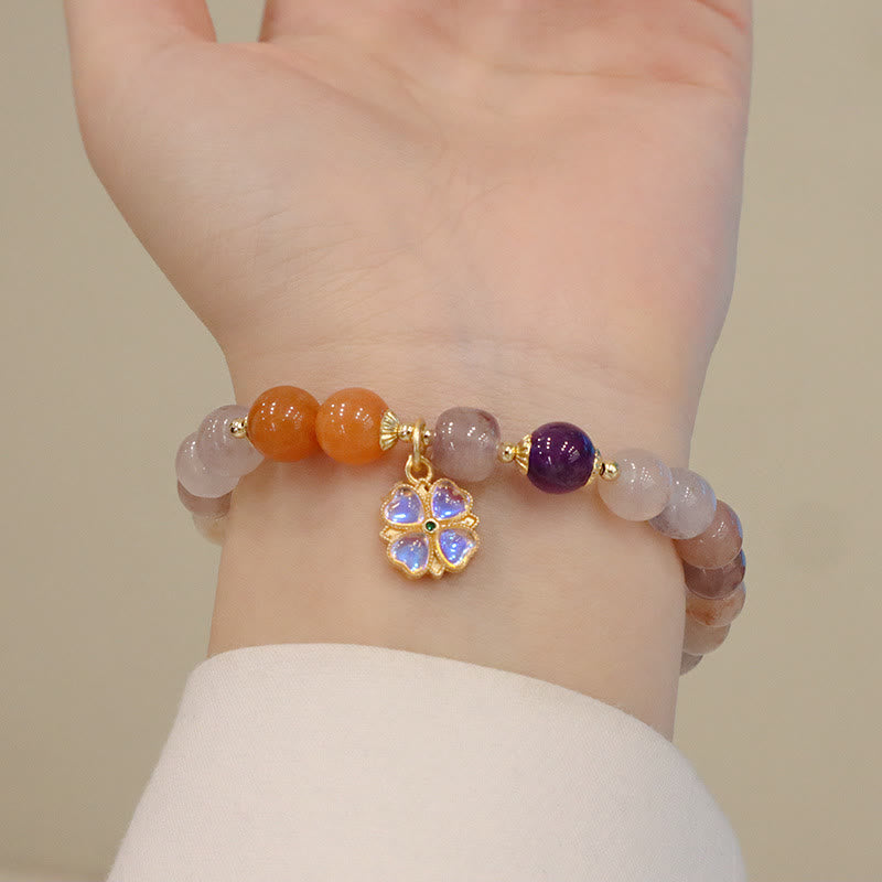 Nimara Ritual Natural Purple Golden Silk Jade Violet Flower Bead Charm Wealth Bracelet