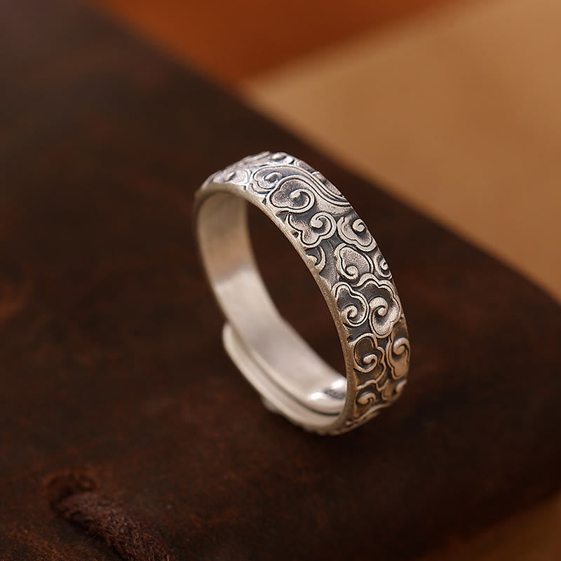 Nimara Ritual 999 Sterling Silver Lotus Flower Plum Blossom Auspicious Clouds Engraved Enlightenment Ring