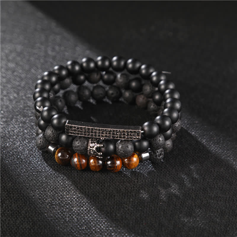 Nimara Ritual 3Pcs Frosted Stone Lava Rock Tiger Eye Activate Bracelet