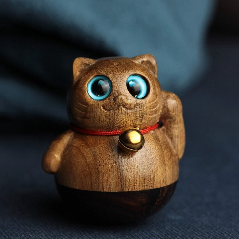 Nimara Ritual Mini Lucky Cat Kitten Phoebe Zhennan Wood Blessing Decoration
