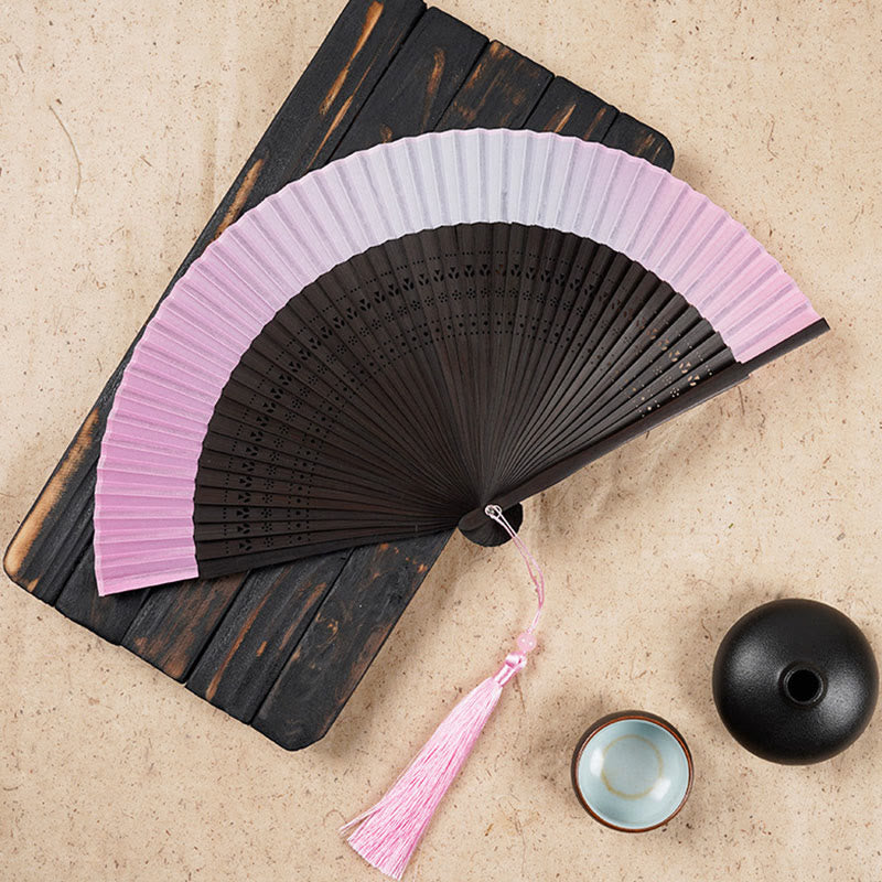 Nimara Ritual Solid Color Gradient Hollow Engraved Handheld Bamboo Folding Fan