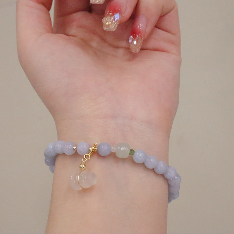 Nimara Ritual Natural Aquamarine Chalcedony Serenity Rabbit Gourd Cat Charm Bracelet