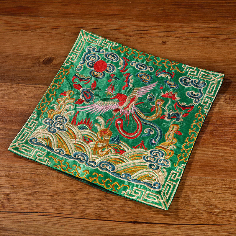 Nimara Ritual Crane Phoenix Dragon Kirin Embroidered Cup Mat Pad Tea Cup Coaster Square Kung Fu Tea Mat
