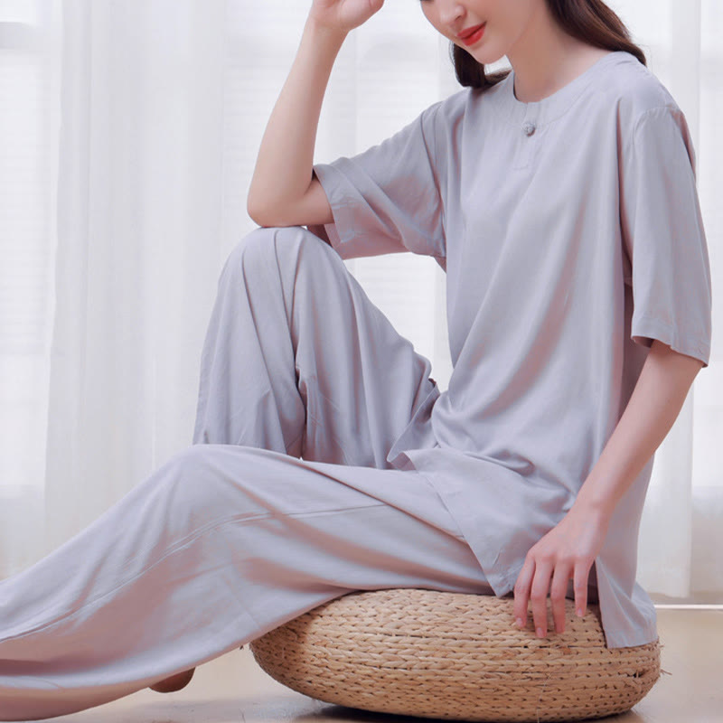 Nimara Ritual 2Pcs Half Sleeve T-Shirt Pants Meditation Zen Tai Chi Cotton Linen Clothing Unisex Set