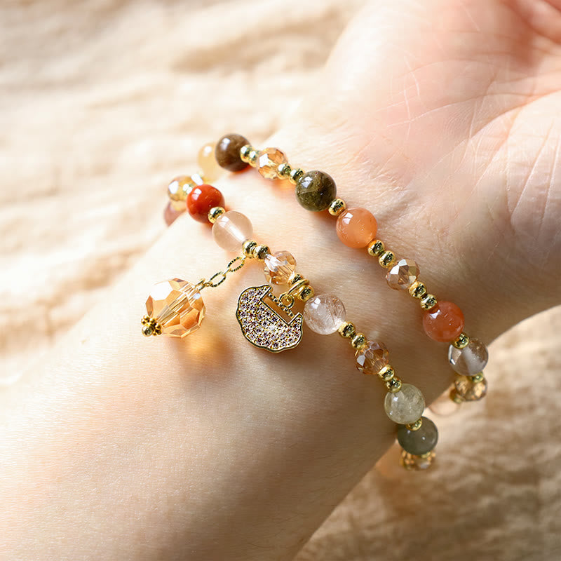 Nimara Ritual Colorful Rutilated Quartz Double Wrap Spiritual Growth Bead Bracelet