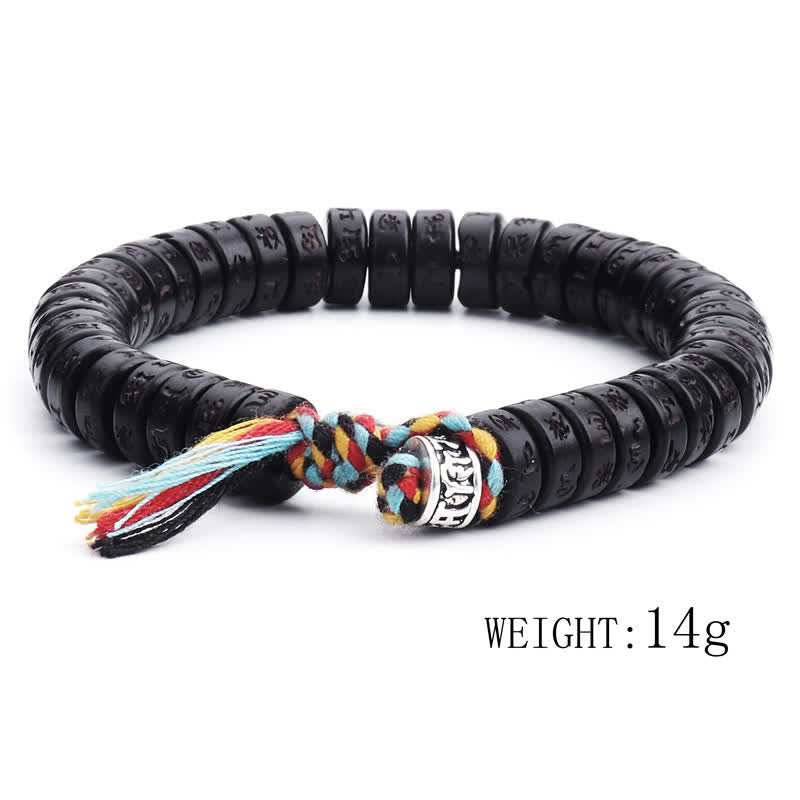 Nimara Ritual Tibetan Coconut Shell Beads Engraved Om Mani Padme Hum Mantra Happiness Bracelet