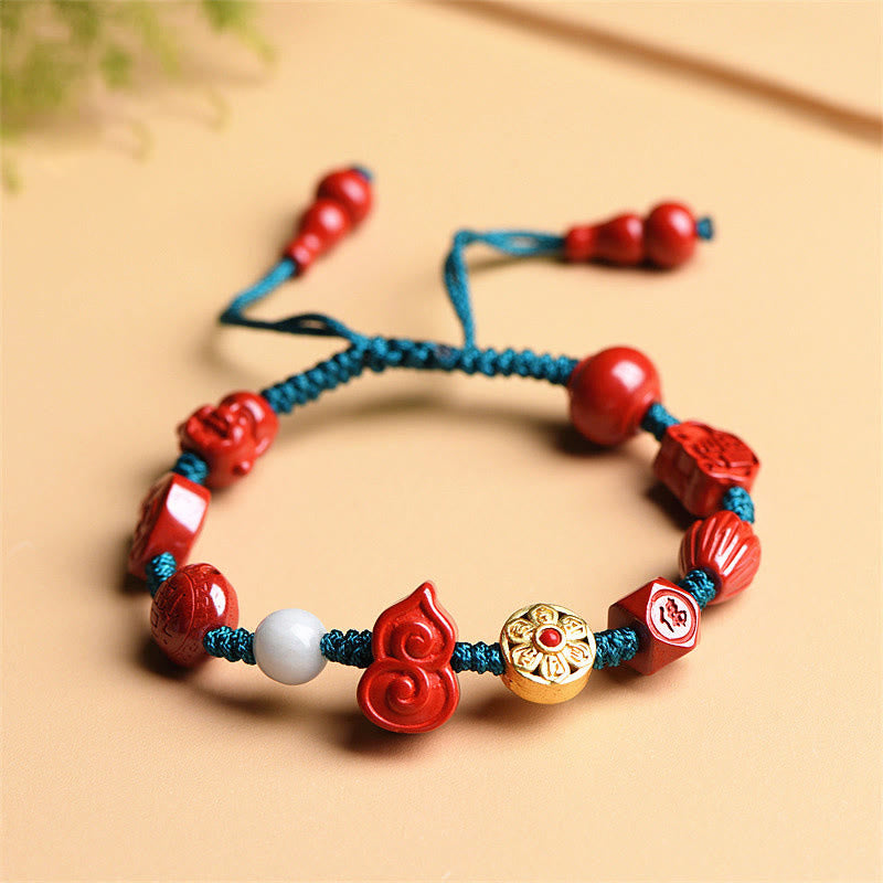 Nimara Ritual Natural Cinnabar Gourd Om Mani Padme Hum Laughing Buddha Blessing String Bracelet