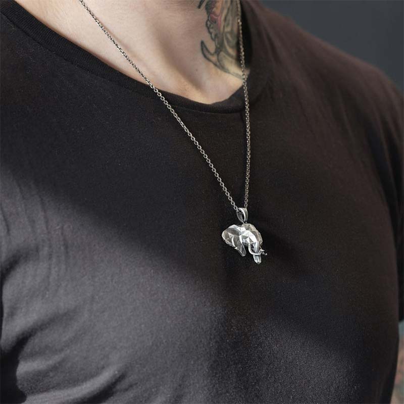 Nimara Ritual Elephant Pewter Titanium Steel Strength Necklace Pendant