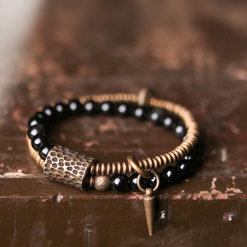Nimara Ritual Rainbow Obsidian Copper Inner Peace Healing Double Layer Bracelet