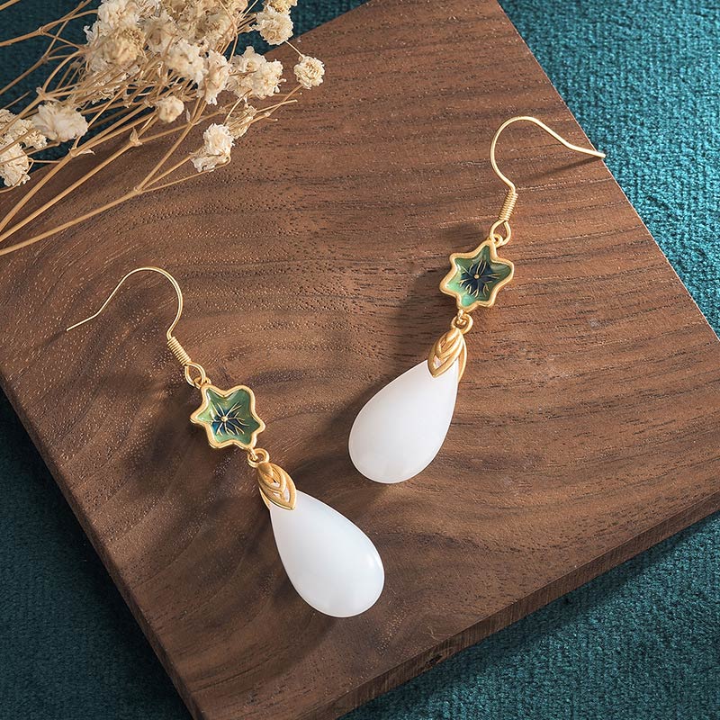 Nimara Ritual FengShui White Jade Luck Drop Earrings