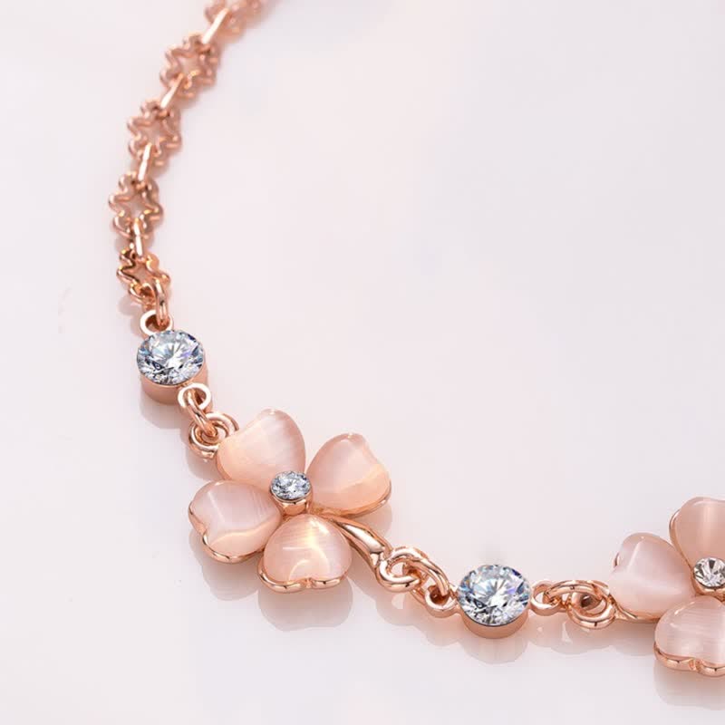 Nimara Ritual Pink Crystal Four Leaf Clover Love Chain Bracelet