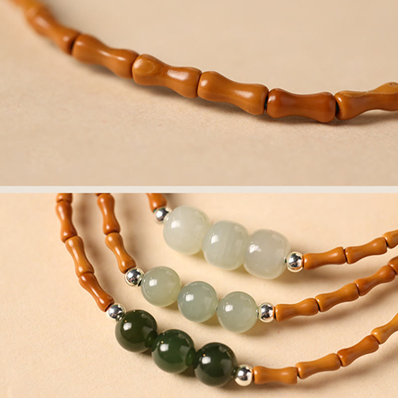 Nimara Ritual Natural Olive Pit Bamboo Pattern Hetian Jade Beads Luck Bracelet