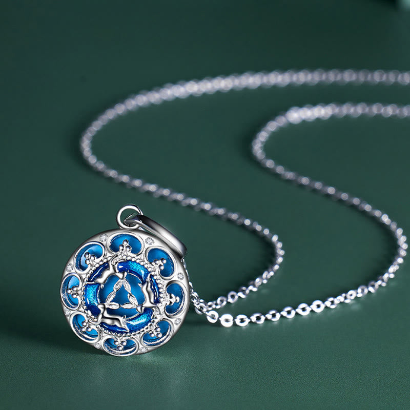 Nimara Ritual 925 Sterling Silver Round Turquoise Three Rabbits Balance Necklace Pendant