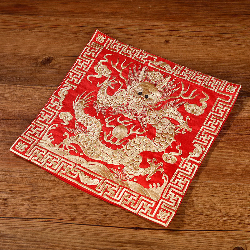 Nimara Ritual Crane Phoenix Dragon Kirin Embroidered Cup Mat Pad Tea Cup Coaster Square Kung Fu Tea Mat