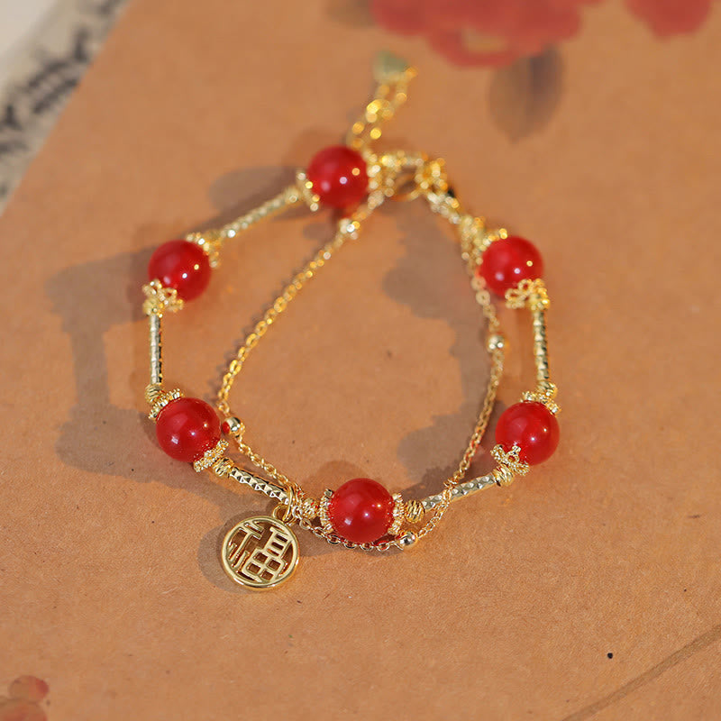 Nimara Ritual Red Agate Fu Character Charm Self-acceptance Bracelet