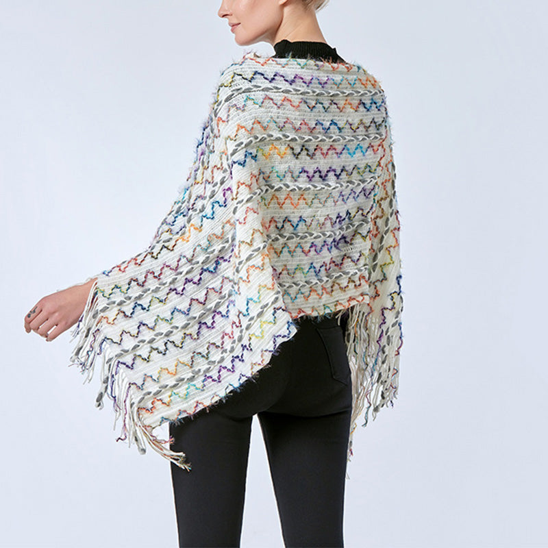 Nimara Ritual Tibetan Colorful Striped Shawl Tassels Pullover Winter Cozy Travel Scarf Wrap