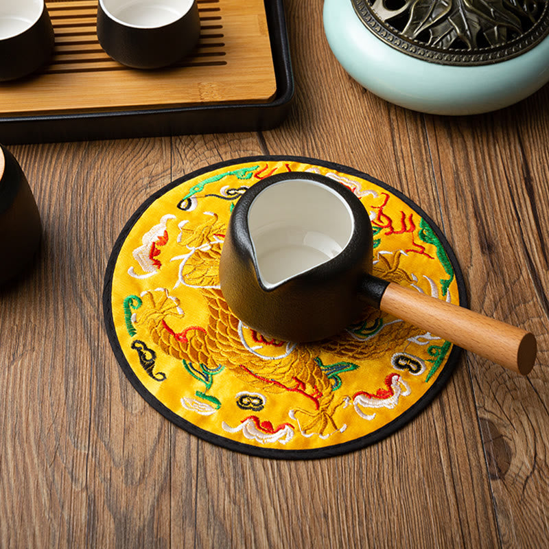 Nimara Ritual Dragon Embroidery Cup Mat Pad Tea Cup Coaster Kung Fu Tea Mat
