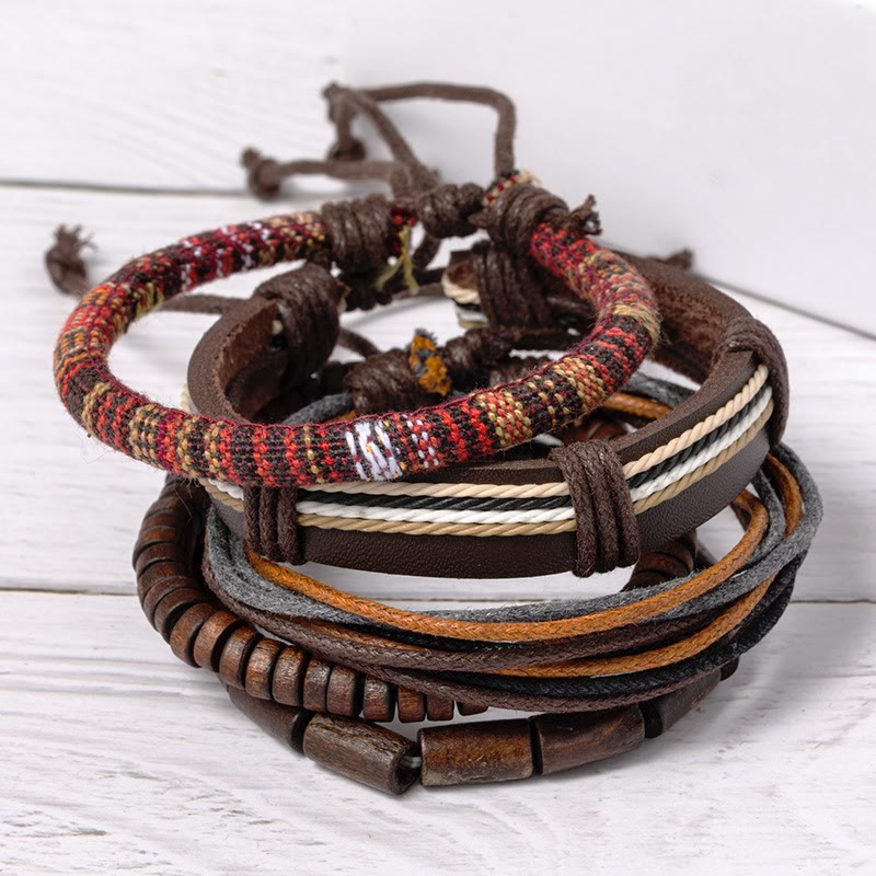Nimara Ritual Wrap Hemp Cords Wood Beads Leather Bracelet