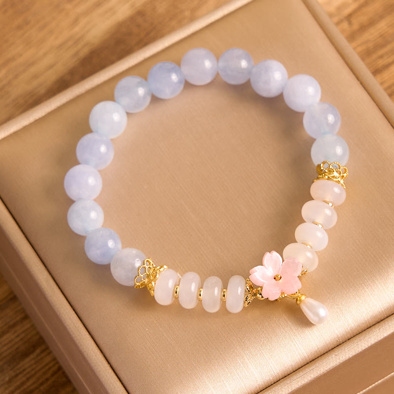 Nimara Ritual Aquamarine White Agate Pearl Abacus Beads Flower Healing Bracelet