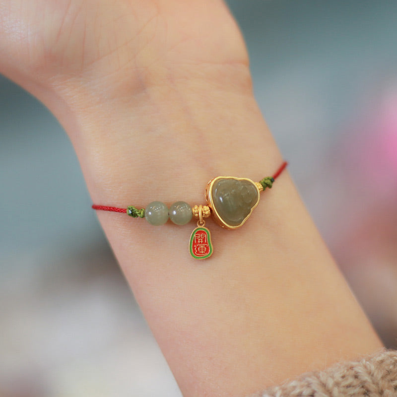 Nimara Ritual Natural Jade Buddha Abundance Red String Weave Bracelet