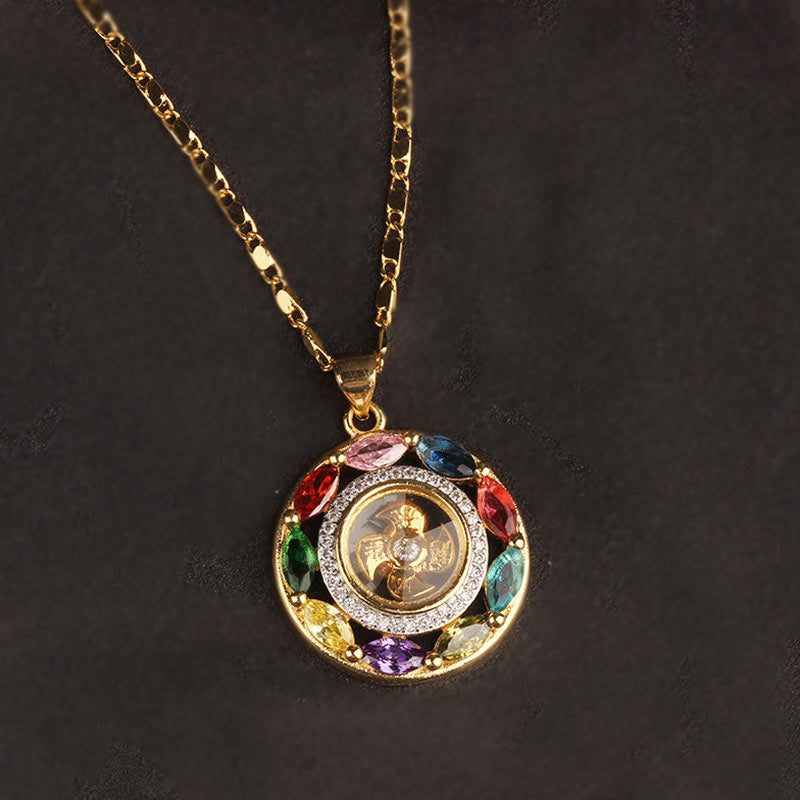 Nimara Ritual Colorful Zircon Copper Wealth Luck Rotation Bracelet Necklace Pendant