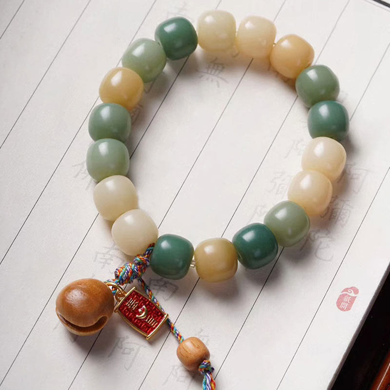 Nimara Ritual Natural Gradient Bodhi Seed Wisdom Wooden Fish Drum Charm Bracelet