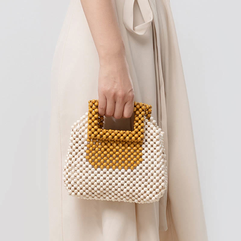Nimara Ritual Hand-woven Wooden Beads Square Tote Handbag