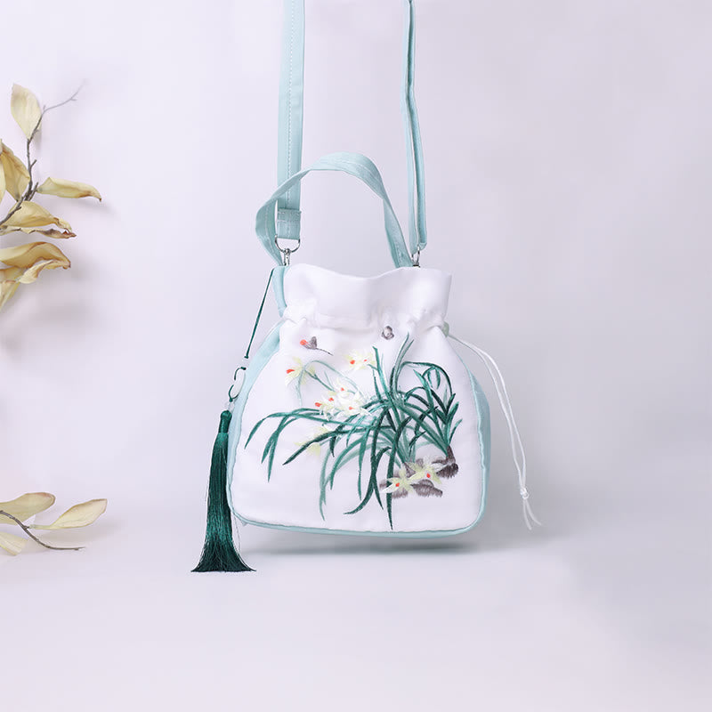 Nimara Ritual Suzhou Embroidery Rabbit Lotus Epiphyllum Peony Magnolia Silk Tote Crossbody Bag Shoulder Bag Handbag