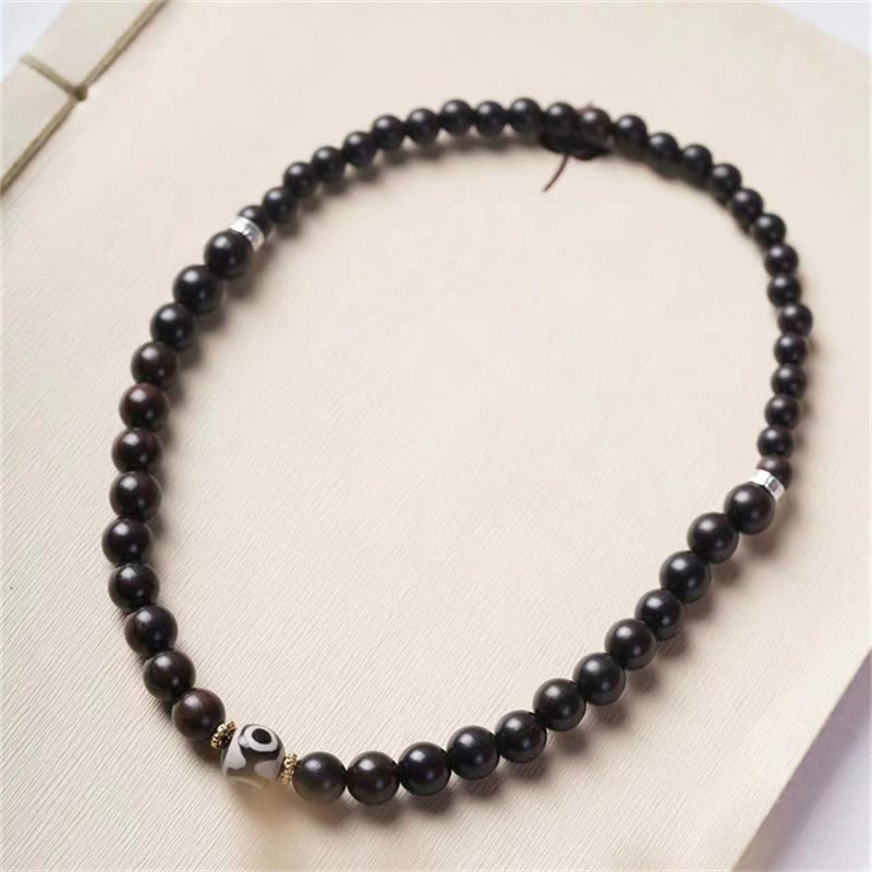 Nimara Ritual Tibet Ebony Wood Dzi Bead Balance Double Wrap Bracelet