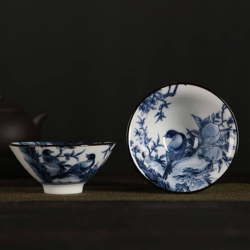 Nimara Ritual Flowers Fu Character Mountains Lotus Cherry Blossoms Ceramic Teacup Kung Fu Tea Cup