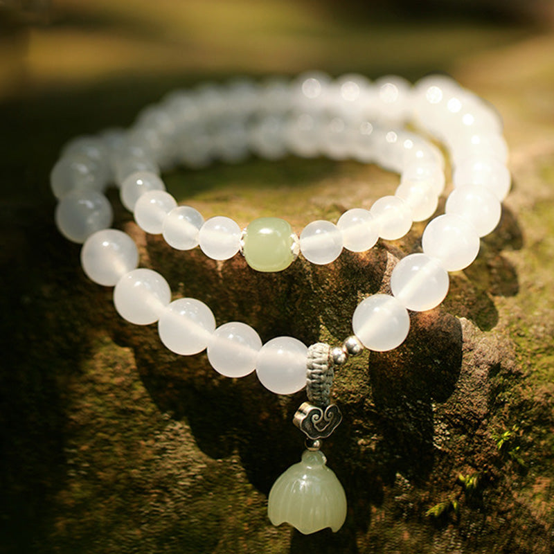 Nimara Ritual White Agate Jade Lotus Protection Bracelet