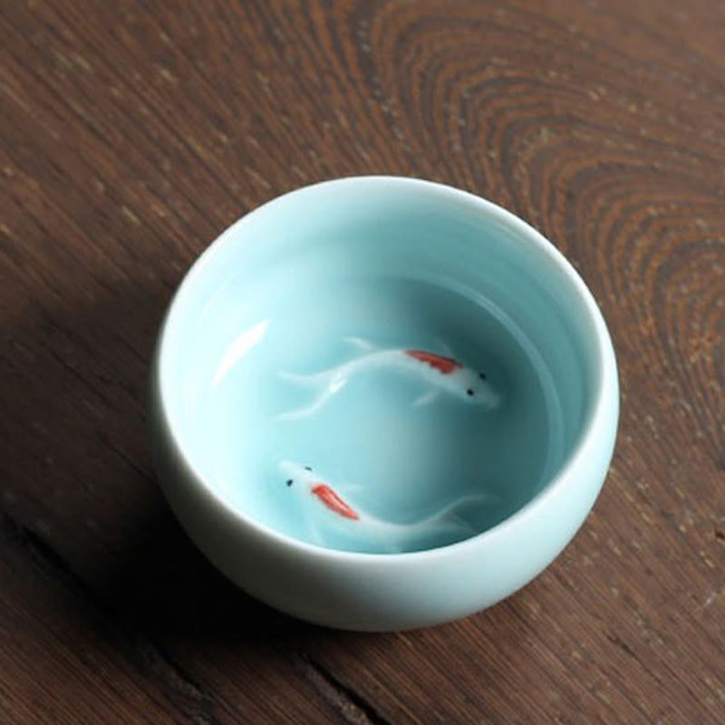 Nimara Ritual Colorful Koi Fish Ceramic Teacup Kung Fu Tea Cup Bowl