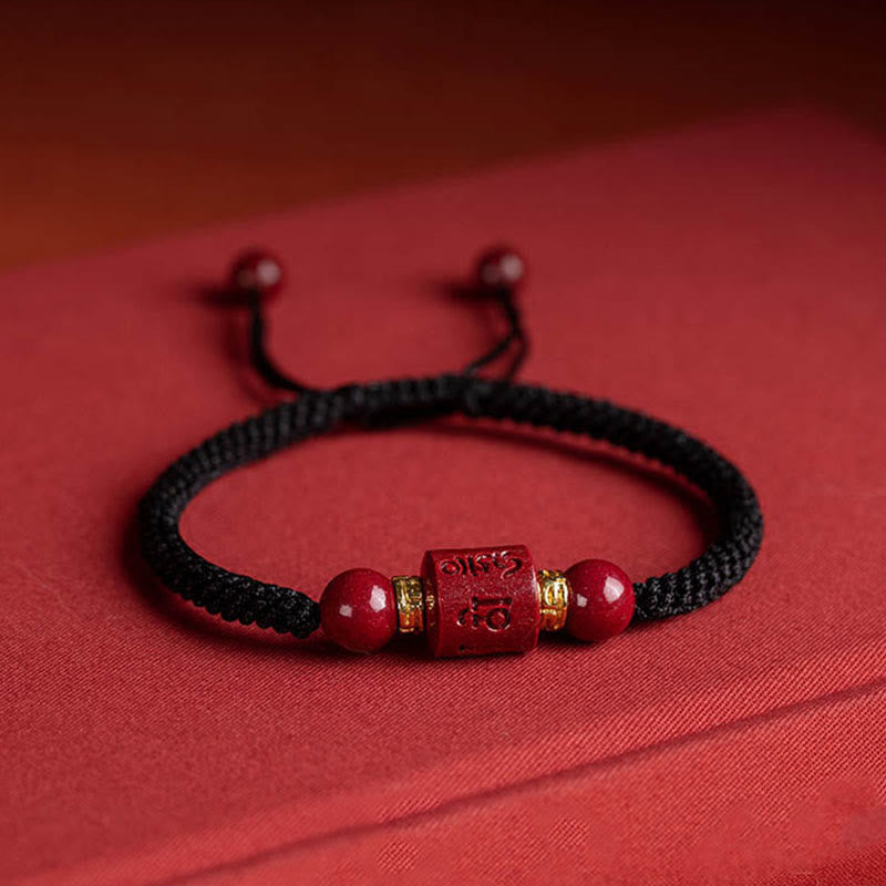 Nimara Ritual Tibet Cinnabar Om Mani Padme Hum Engraved Blessing Braided Bracelet