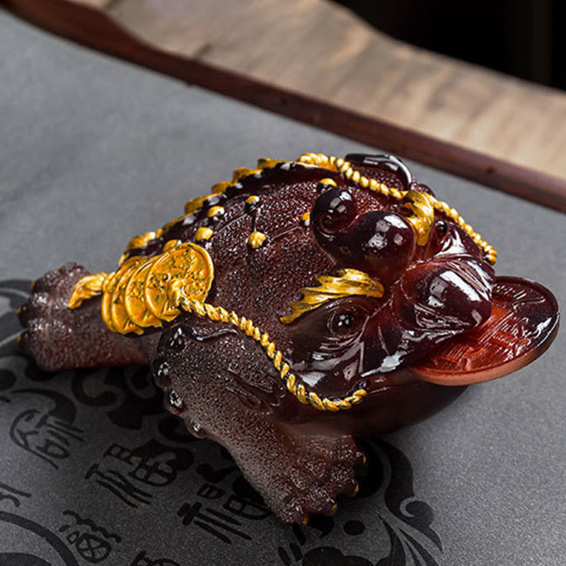 Nimara Ritual Color Changing FengShui Wealth Lucky Frog Copper Coin Tea Pet Resin Figurine Decoration