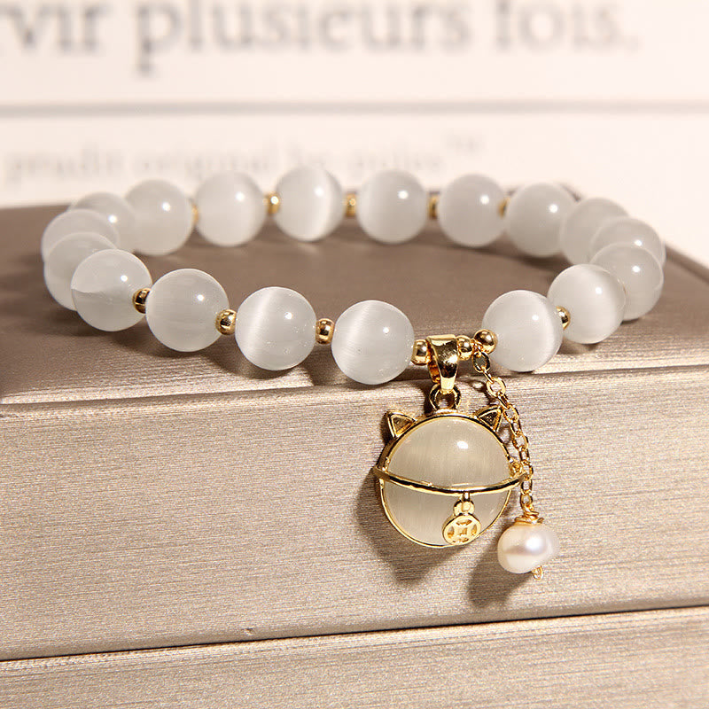 Nimara Ritual Cat's Eye Lovely Cat Pattern Pearl Love Charm Bracelet