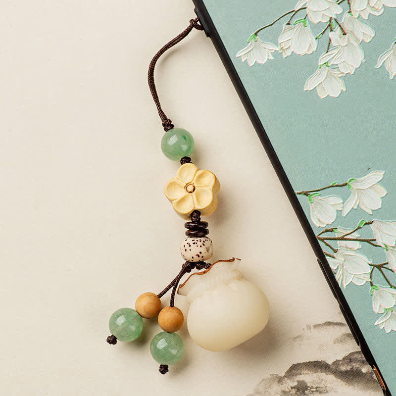 Nimara Ritual Natural Bodhi Seed Money Bag Flower Blessing Prosperity Keychain