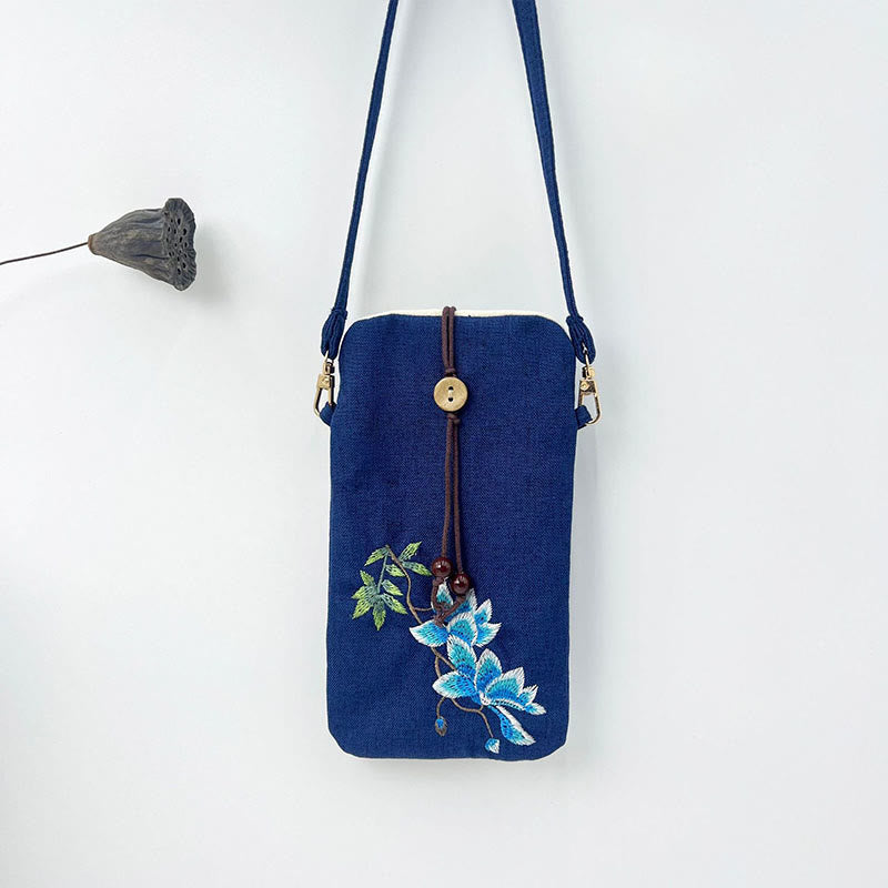 Nimara Ritual Small Embroidered Flowers Crossbody Bag Shoulder Bag Cellphone Bag 11*20cm