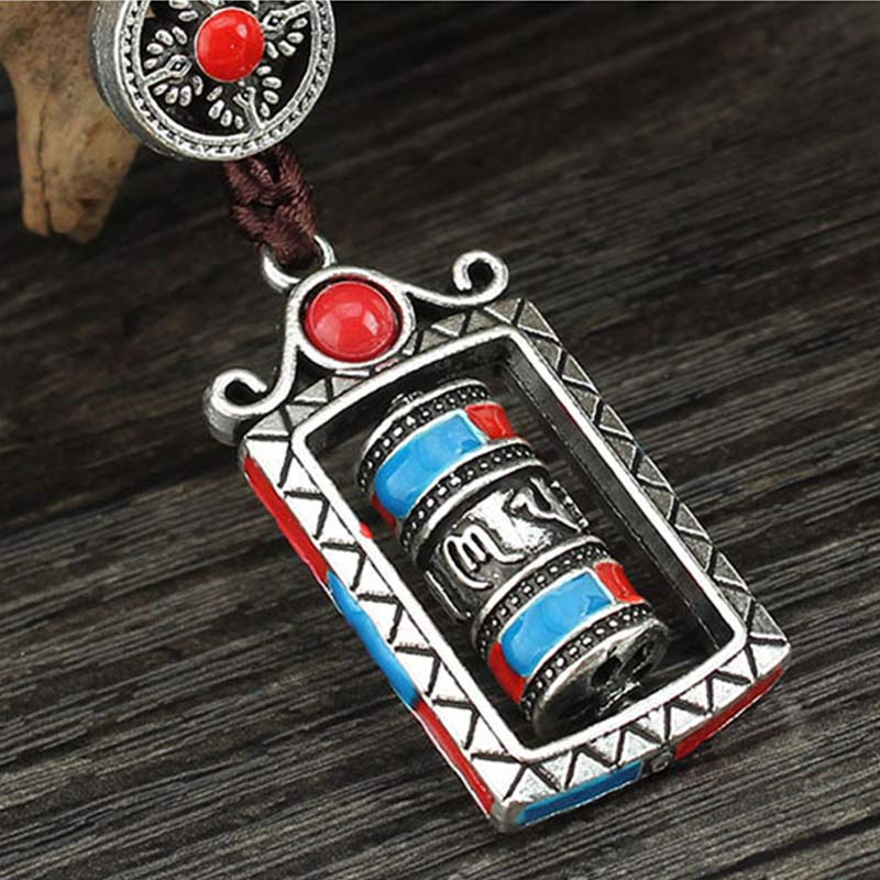 Nimara Ritual Six True Words Prayer Wheel Rotation Knot Blessing Keychain Decoration