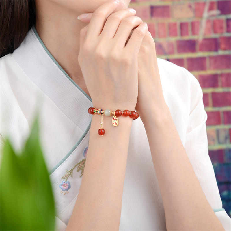 Nimara Ritual Natural Red Agate Jade Confidence Fortune Blessing Charm Bracelet